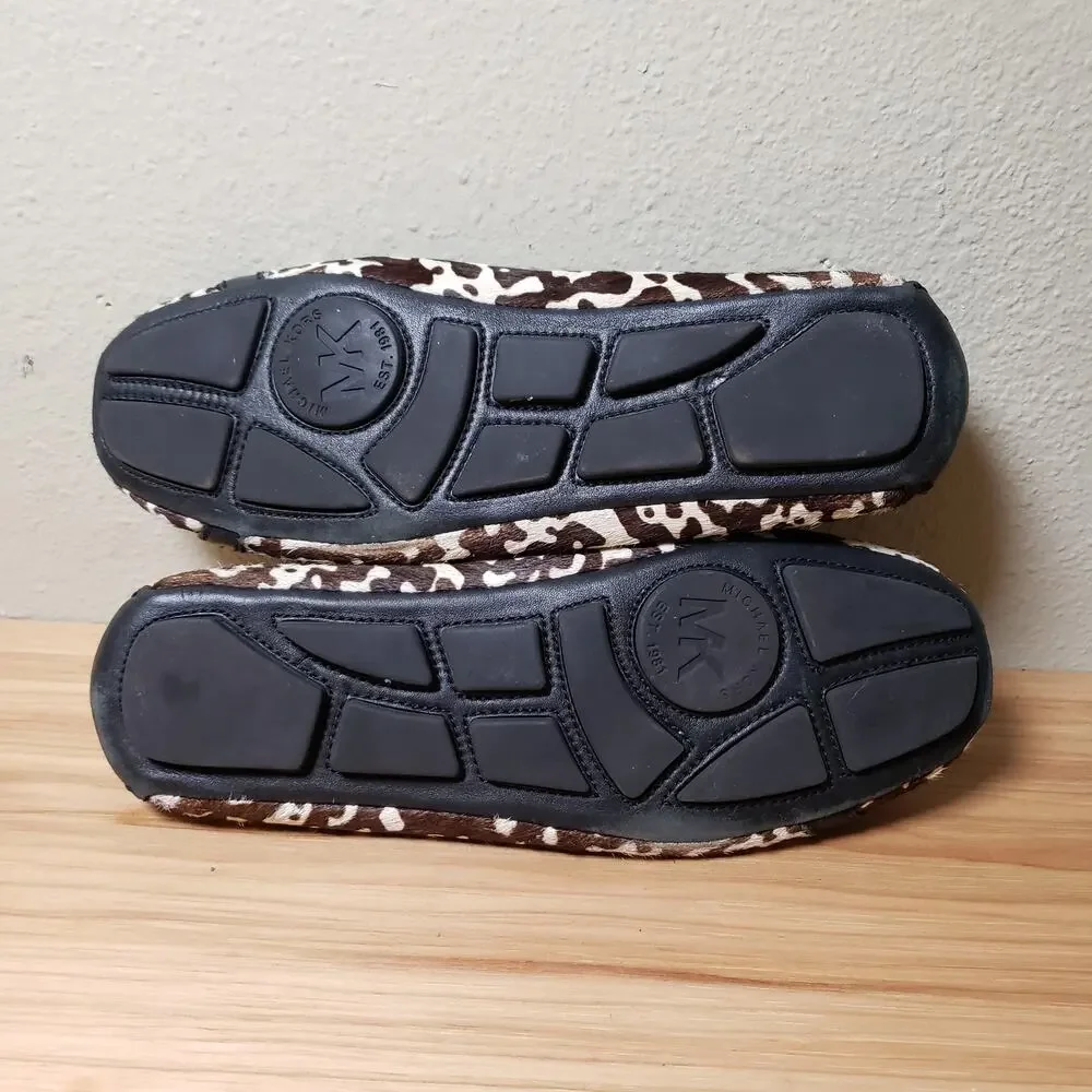 Michael Kors Women's 7 Calfhair Ballet Logo Flats Brown‎ Tan Cow Print Western